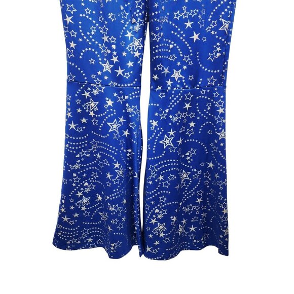 Womens Blue Star Pattern High-Waisted Flared Pants leggings Size L - Picture 4 of 9
